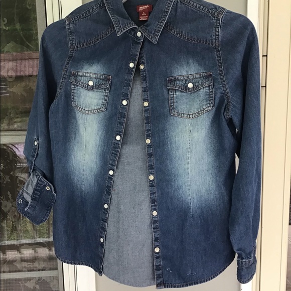 Arizona jeans top shirt  X large 14–16 girls snap blue jeans EUC - Picture 3 of 14